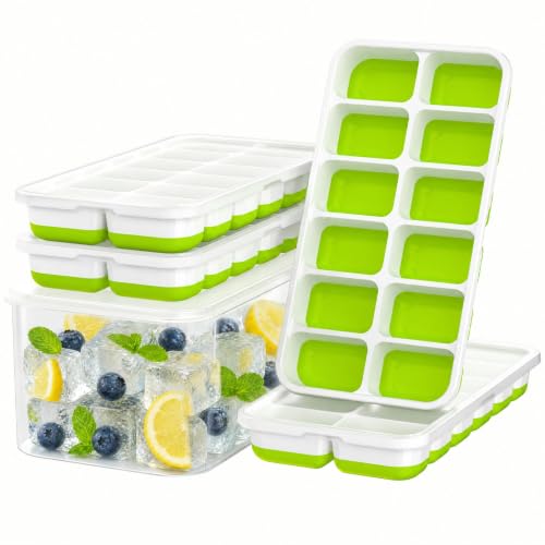 Green Ice Cube Tray with Lid & Bin - 4 Pack, Small, Stackable Freezer Mold