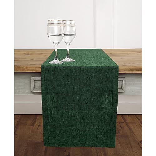 Forest Green Linen Table Runner 120 Inch Long - 14 x 120 in, 100% European Flax