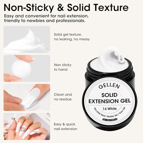Gellen White Solid Builder Gel for Nails - 15g Non-Sticky 3D Sculpting & Carving Gel