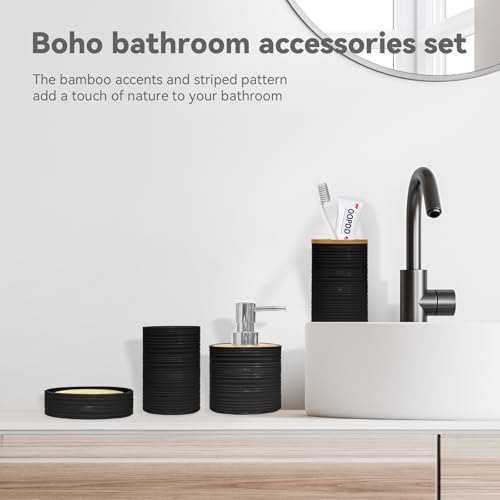 Black Bamboo Bathroom Accessories Set - 4 PCS by Seeatoo