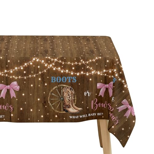 Boots or Bows Gender Reveal Tablecloth Set - 3pcs, 86x55in