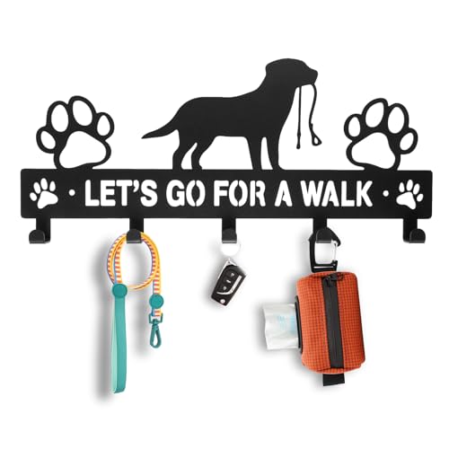 Iron Dog Leash Holder for Wall - 5 Hooks, 11"×5", Labrador Design