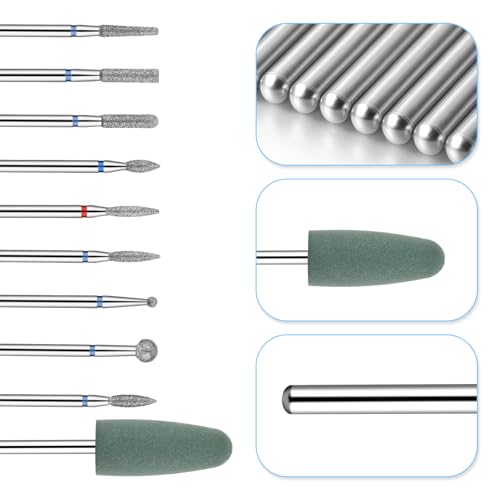 Nail Drill Bit Set 10-Piece Professional Diamond Cuticle Removal Bits