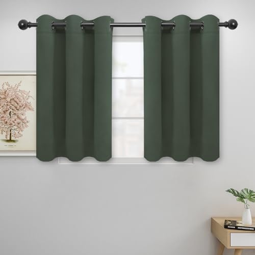 Easy-Going Thermal Grommet Blackout Curtains, Greyish Green, 42x36 in, 2 Panels