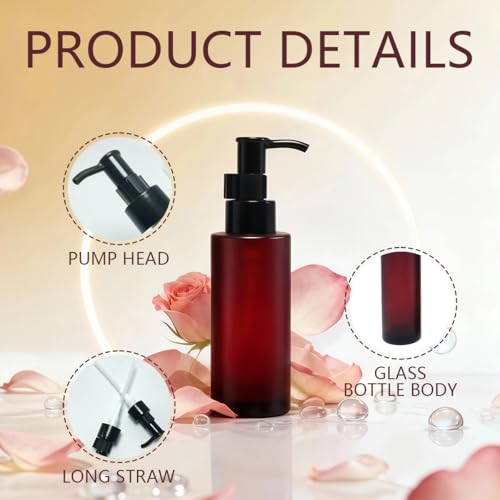 100ml Amber Glass Pump Bottles - 2 Pack Refillable Dispensers