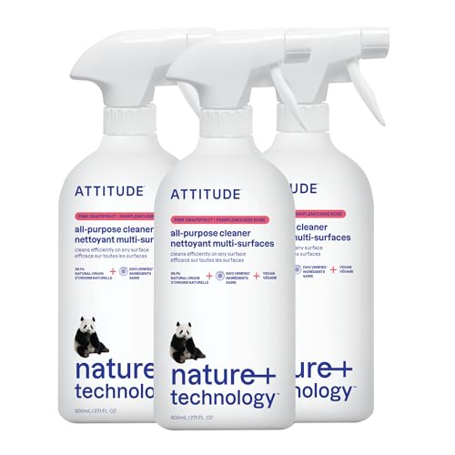 ATTITUDE All Purpose Cleaner, Plant-Based Spray, Pink Grapefruit, 27.1 Fl Oz (Pack of 3)
