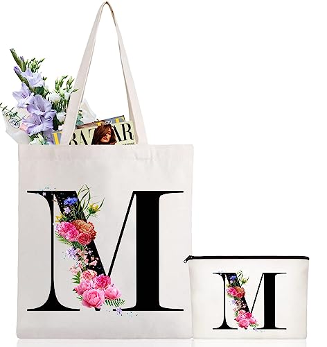 Personalized Floral Letter Tote Bag - Monogrammed Makeup Bag (M)