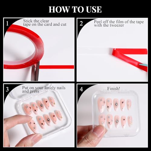 Bremorou Double Sided Tape for Press On Nails - 4 Rolls Clear Sticky Nail Art Adhesive