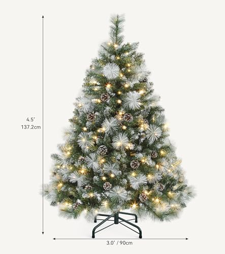 Pre-lit Frosted Artificial Christmas Tree 4.5ft with Pinecones & LED Lights - Green