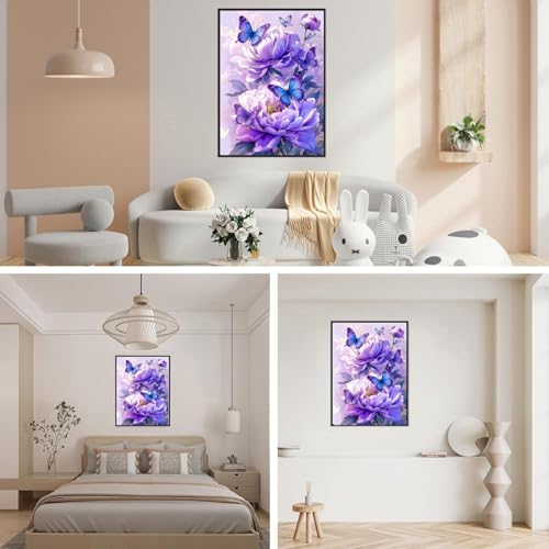 Purple Butterfly Peony 5D Diamond Painting Kit - 12x16 Inch