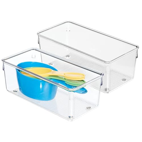 iDesign Linus Clear Drawer Organizer Bin, 8x4 Inch - Set of 2