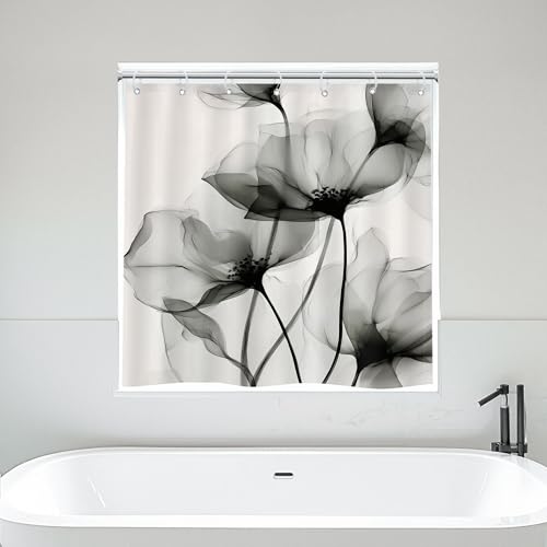 Gray Floral Shower Curtain 40x36 Inches Waterproof Polyester Bathroom Decor - Riyidecor B 01gray