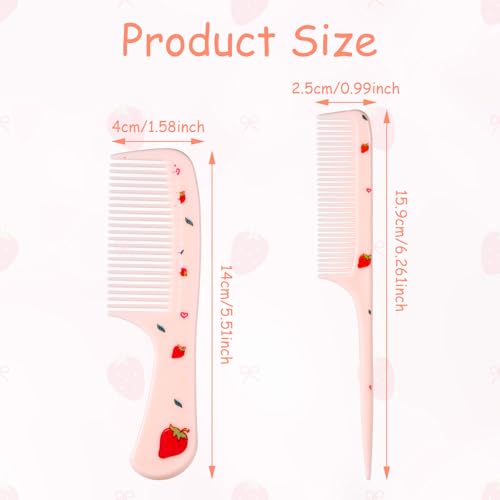 BOXOB Baby Hair Comb Set - Pink Strawberry Mini Fine Tooth & Rat Tail Combs