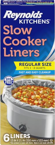Reynolds Kitchens Slow Cooker Liners 6 Pack, Fits 3-8 Qt, BPA-Free, Easy Cleanup