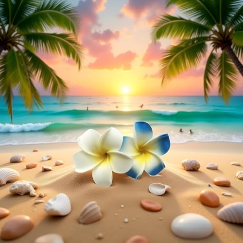 Hawaiian Plumeria Flower Hair Clips 4-Pack - White & Blue Beach Hair Accessories