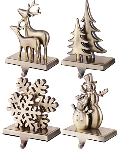 Bronze Snowflake Snowman Stocking Holder Set of 4 - Double Variation