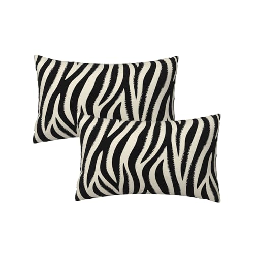 Zebra Print Striped Pillow Covers 12x20 Inch Set of 2