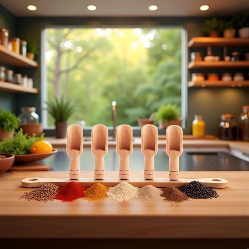 5 Mini Wooden Spoons for Spices & Cooking - Natural Bamboo