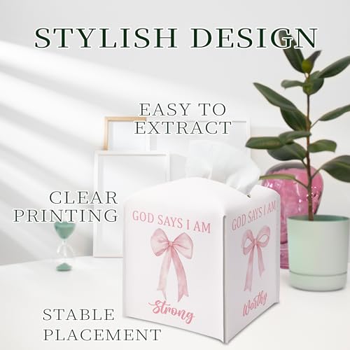 Christian Leather Tissue Box Holder - Pink Bow Design for Home & Office
