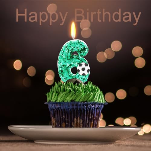 Number 6 Birthday Candle - Soccer Party Cake Topper Decoration