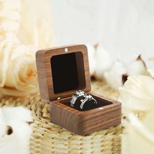 Jomelly 2-Slot Wooden Ring Box for Wedding Ceremony - Black Walnut