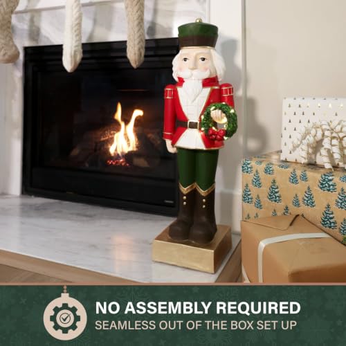 Christmas Nutcracker Statue with LED Wreath - Indoor Outdoor Decor