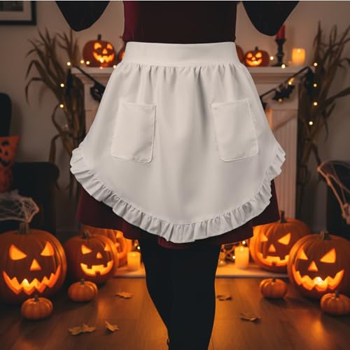 White Waist Apron for Women with Pockets - Chef Half Apron