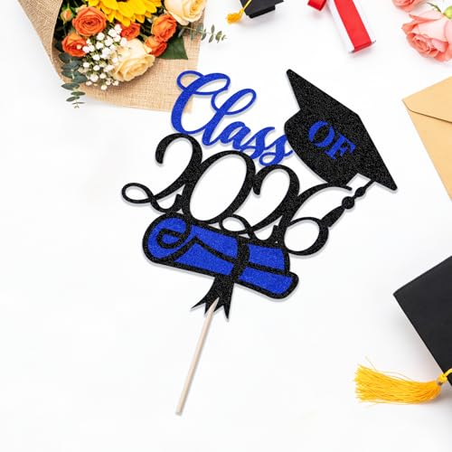 Glitter Graduation Cake Topper 2026 - Congrats Grad Decor