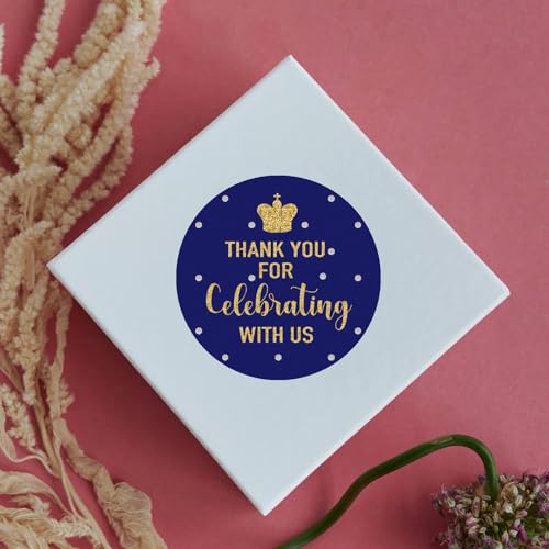 Royal Blue Little Prince Thank You Stickers - 50 Pack 2" Round