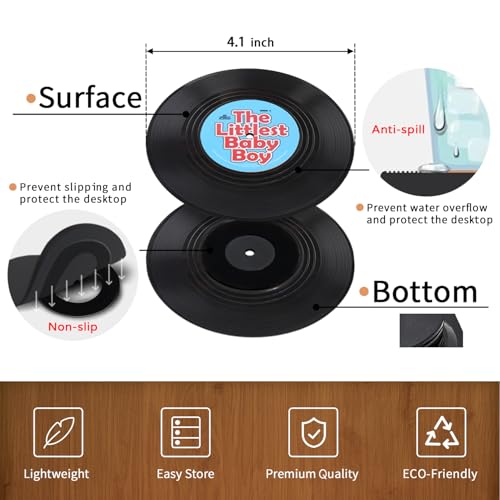 Retro Vinyl Record Coasters with Player Holder - Set of 6 (A008)