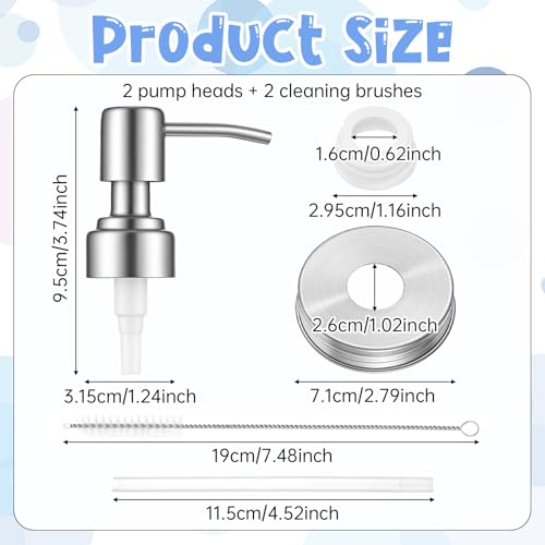 Mason Jar Soap Dispenser Lids - 2 Pack Stainless Steel Pumps