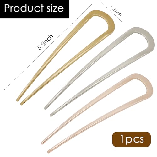 Large U-Shaped Metal Hair Pins Set - 3 Pack French Hair Forks for Buns