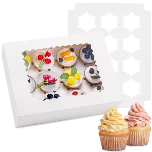 Hoewina White 6PCS Cupcake Boxes with Window - Holds 12 Cupcakes