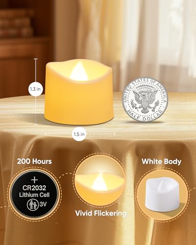 Raycare 24 Pack Battery Operated Tea Lights - Flickering Amber Glow