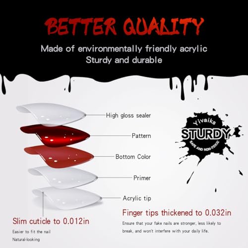 Red Vampire Cat Eye Press On Nails Long Stiletto Acrylic False Nails Kit