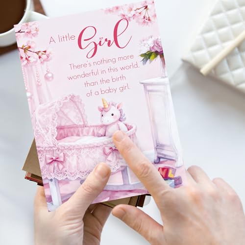 Cute Pink Unicorn Baby Girl Congratulations Card with Envelope