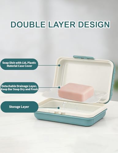 WUECO Leakproof Travel Soap Holder with Draining Tray - Blue