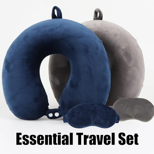 Sexysamba Memory Foam Travel Pillow Set with Eye Mask - Black