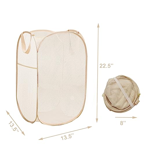Aplter Beige Pop Up Mesh Laundry Hamper Folding Storage Bin