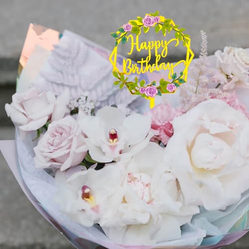 8-Piece Acrylic Flower Happy Birthday Cake Toppers Set