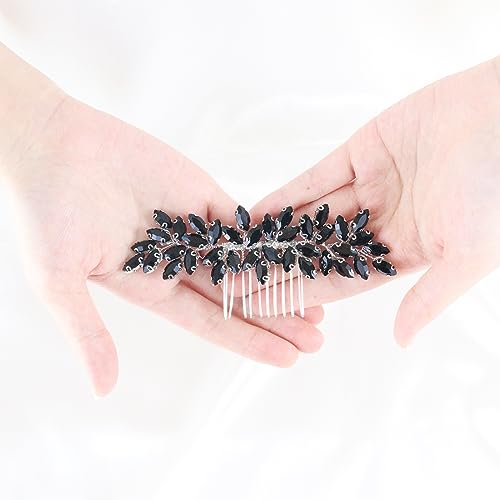 Brihasory Black Rhinestone Bridal Hair Comb Wedding Hair Accessory