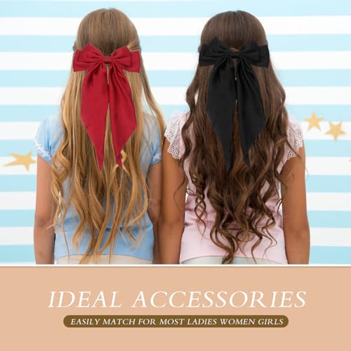HAALII Oversized Satin Hair Barrettes - 3 Pcs Ribbon Bowknot Clips for Women