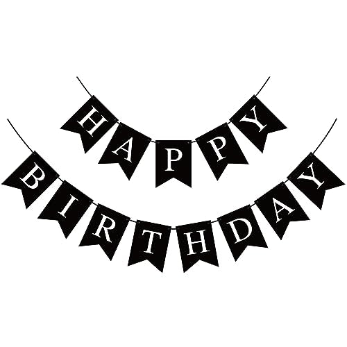 Black Happy Birthday Banner Sign - Party Decoration Backdrop Garland