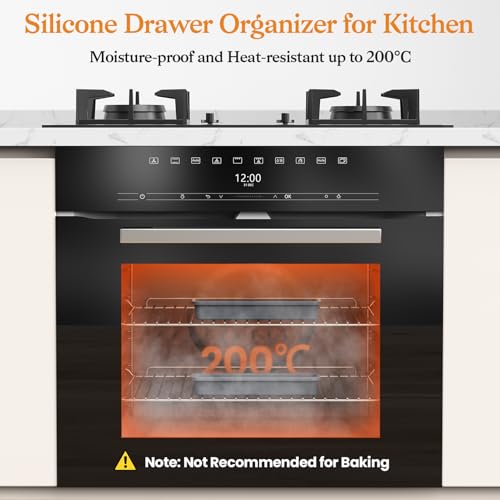 2 Pack Silicone Utensil Drawer Organizer - Anti-Slip Flatware Tray