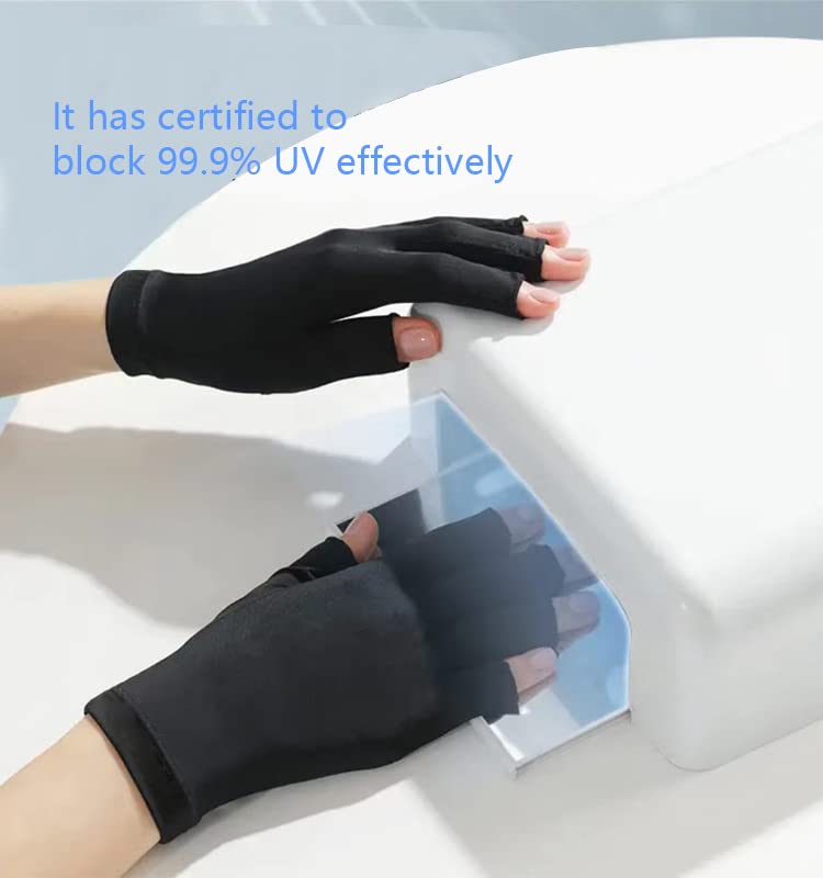 Doubao Anti-UV Gel Nail Lamp Gloves - Fingerless UV Protection Manicure Gloves Black