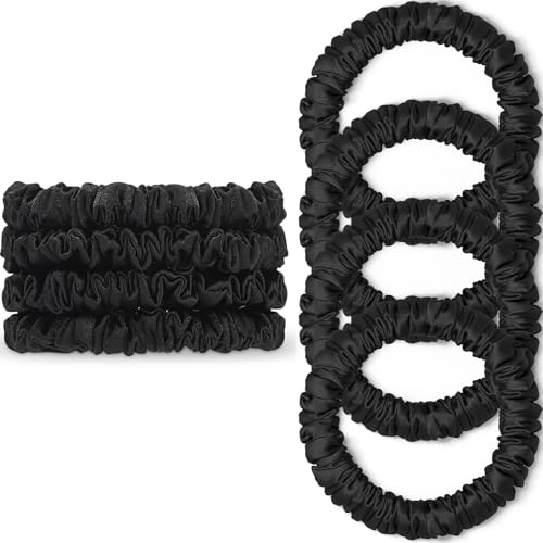 WantGor Black Satin Silk Hair Scrunchies 4-Pack - Gentle Hair Ties
