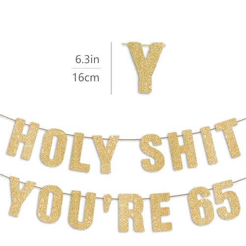 65th Birthday Party Banner - Gold Glitter 65 Years Old Decoration Sign