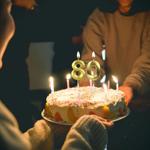 80th Birthday Gold Number Candle 3D Cake Topper for Party Anniversary
