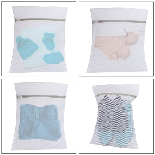 HFengQ Set of 4 Mesh Laundry Bags 12x16 Inches for Delicates & Lingerie - Reusable Wash Bags