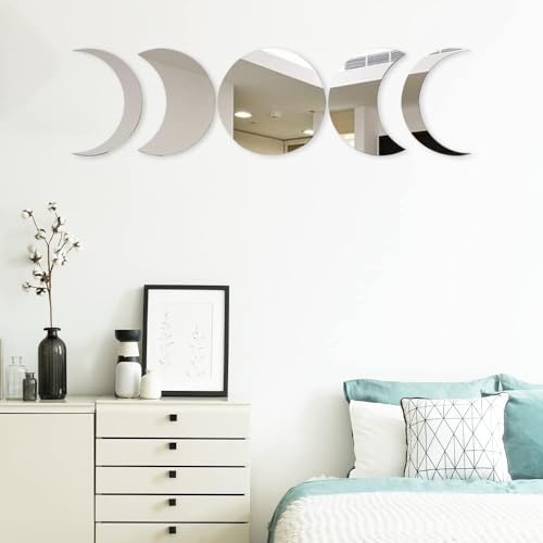 Moon Phase Mirror Set - 5 Piece Unbreakable Acrylic Wall Decor